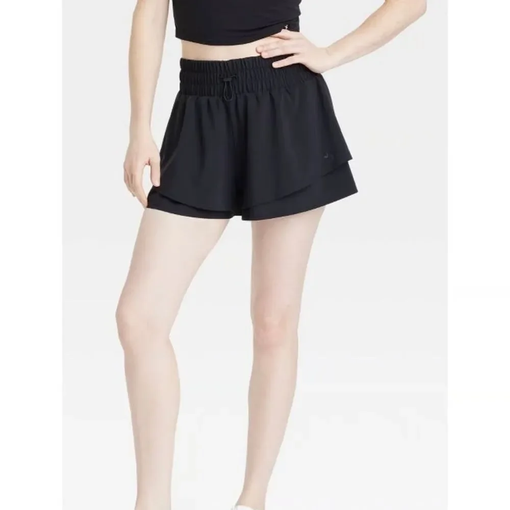 JoyLab Black Double Layer Mid-Rise Shorts, Built in Brief Womens Medium - NEW